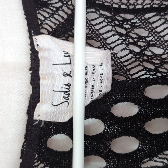 Sadie X Love Black Open Knit Cardigan with Fringe Size Medium - Picture 2 of 4